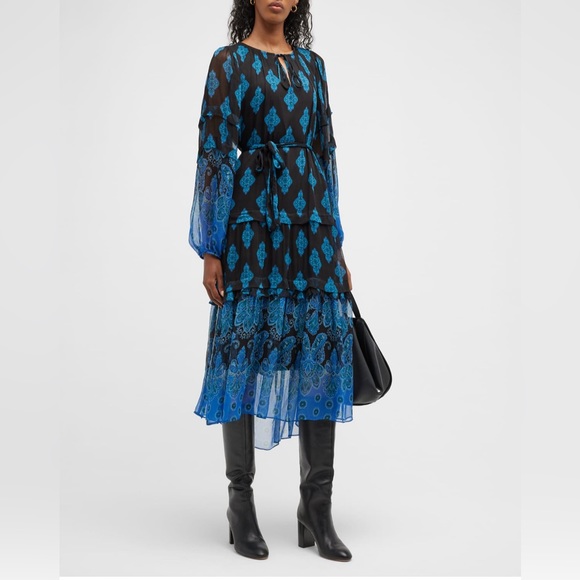 NWT Kobi Halperin Connor Printed Midi Dress, Black Blue Size XXL New w/Tag $548 - Picture 13 of 13